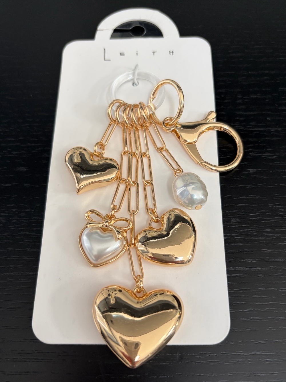 Leith Gold Multi-Heart Keychain with Faux Pearl Accents
